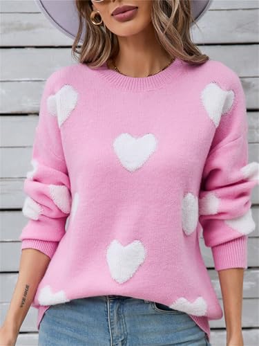 Valentine's Day Sweater for Women Heart/Kisses Print Long Sleeve Pullover Top Love Graphic Crew Neck Knitted Shirt3