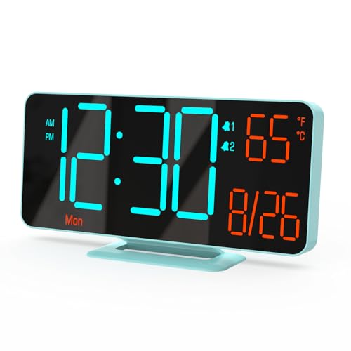 KOSUMOSU 6.7in Alarm Clock Auto Dim Temp Date Day Blue