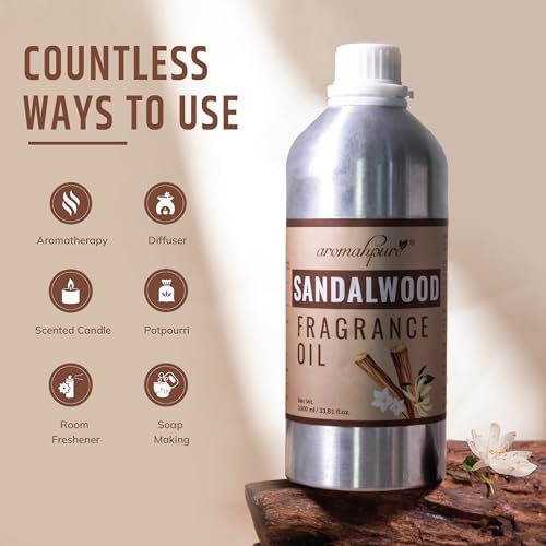 Image of Aromahpure Sandalwood Aroma Oil | 1 Liter Undiluted & Natural | Long-Lasting Scent for Aromatherapy, Candle & Soap Making, Diffusers, Room Freshener, Humidifier, Bathroom Revitalizer & Home Essentials