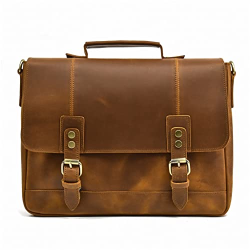 Briefcase Retro Leather Handbag Large Capacity Flap Shoulder Bag Layer Cowhide Commuter Bag3