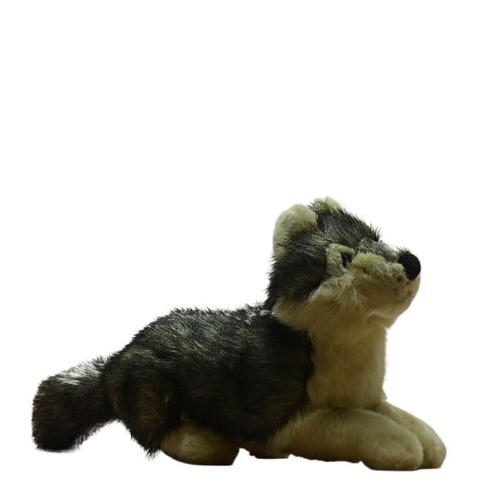 Peluche loup réaliste à poils longs pour décorer le salon familial