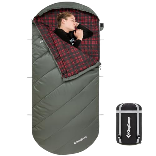 KingCamp Sleeping Bag for Adults, Cold Weather & Warm Extra Wide Big & Tall XL Portable Waterproof Flannel Sleeping Bags, Essentials Gear Accessories for Camping Backpacking Hiking Indoor & Outdoor