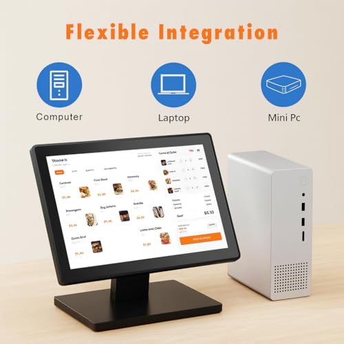 Image of ANGEL POS 12 inch Touch Screen Monitor, 1366x768 HD POS Display with HDMI & VGA, Splash-Resistant Front, Adjustable Metal Stand, Ideal for Customer Display, Checkout Counter, or POS Terminal