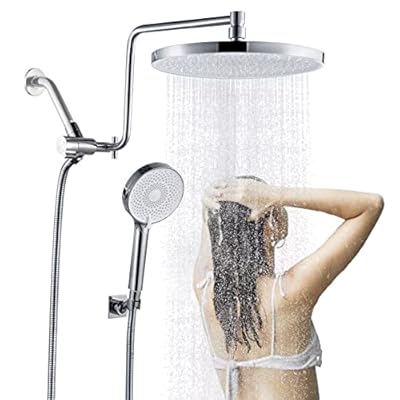 Rain Shower Head with Handheld Combo, 10'' High Pressure Rainfall Shower Head Sprayer, Handheld Shower Head with Shower Holder, Extension Arm, Bathroom Upgrade, Polished Chrome