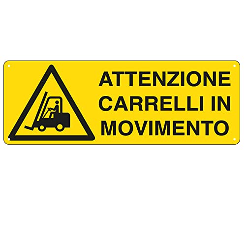 CARTELLO ALLUMINIO 35x12,5cm 'ATTENZIONE CARRELLI IN MOVIMENTO' CARTELLI SEGNALATORI