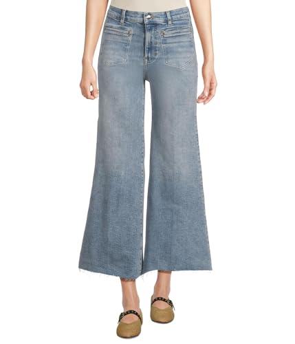 Madewell Women's Patch Pocket Flared Wide Leg Jeans with Raw Hem in Shalimar Wash