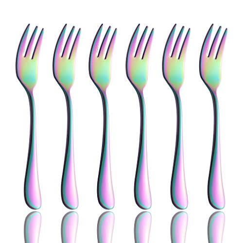 Onlycooker Rainbow Oyster Cocktail Fork Set 6 Piece Flatware 18/10 Stainless Steel 5.5-inch Small Appetizers Cake Forks Service for 6 Multicolor Silverware Sets Mirror Polished Onlycooker Rainbow Oyster Cocktail Fork Set 6 Piece Flatware 18/10 Stainless Steel 5.5-inch Small Appetizers Cake Forks Service for 6 Multicolor Silverware Sets Mirror Polished