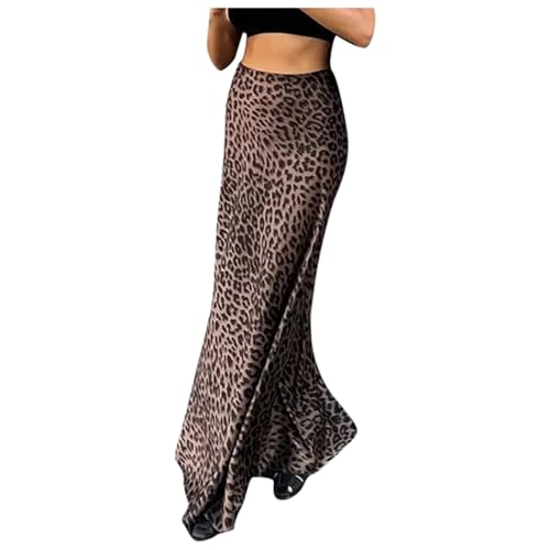 Falda de leopardo larga que estiliza caderas: corte cola de pez elegante primavera