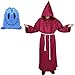 Produktbild Mönch Robe Kostüm Mönch Priester Gewand Kostüm mit Kapuze Mittelalterliche Kapuze Herren Mönchskutte (Medium, Rot)