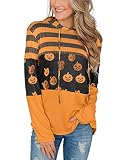 Lylinan Womens Halloween Pumpkin Hoodies Long Sleeve Stripe Tunic Sweatshirt Pullover Blouse Top,L O