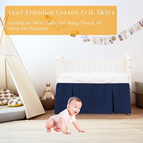Image of Crib Bed Skirt Dust Ruffle 100% Cotton - Natural, Soft, Breathable for Baby's Delicate Skin, Nursery Toddler Crib Bed Skirt for Baby Boys Girls, Fits Standard Cribs 28 inch x 52 inch with 14 inch Drop