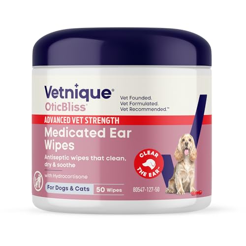 Vetnique Oticbliss Medicated Dog Ear Wipes Yeast & Ear Infection Treatment