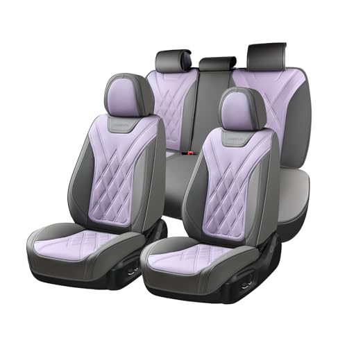 Image of Coverado Car Seat Covers Full Set, Seat Covers for Cars, Waterproof Leather Automotive Seat Cover, Universal Car Interior Protectors Cushion for Most Cars Gray Pruple