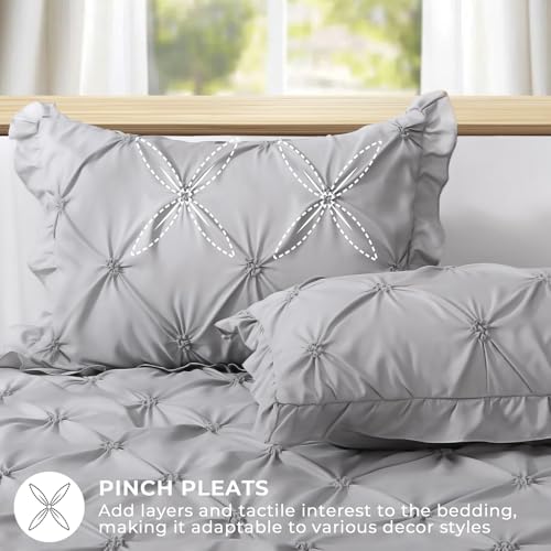 JOLLYVOGUE Grey Queen Comforter Set, 7 Pieces Pintuck Comforters Queen Size, Bed in a Bag Queen Comforter for Bedroom, Bedding Comforter Sets with Comforter, Sheets, Ruffled Shams & Pillowcases - Image 4