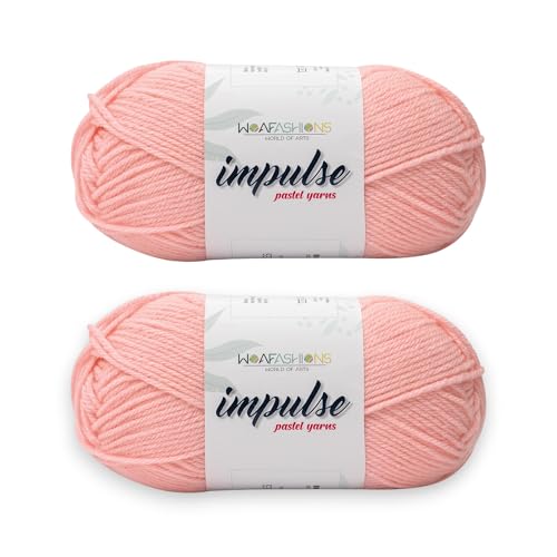 Image of WOAFashions Impulse Hand Knitting & Crochet Yarn, Premium Acrylic, 4 : Medium (Peach Pink) (2x100gms / 3.5oz / 200mtr / 218yds)