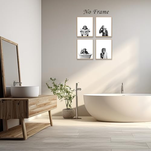 Image of Boat Wades Funny Gorilla Bathroom Wall Art Prints Set of 4, Animal Bathroom Decor, Humorous Gorilla Animal Posters Pictures Wall Decor for Bath Room Washroom Restroom Toilet, 8x10 Unframed