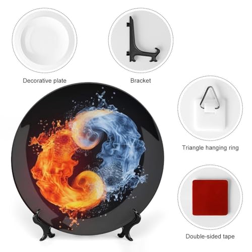 Plato decorativo Yin Yang Fire Water de cerámica 7 pulgadas miniatura 3
