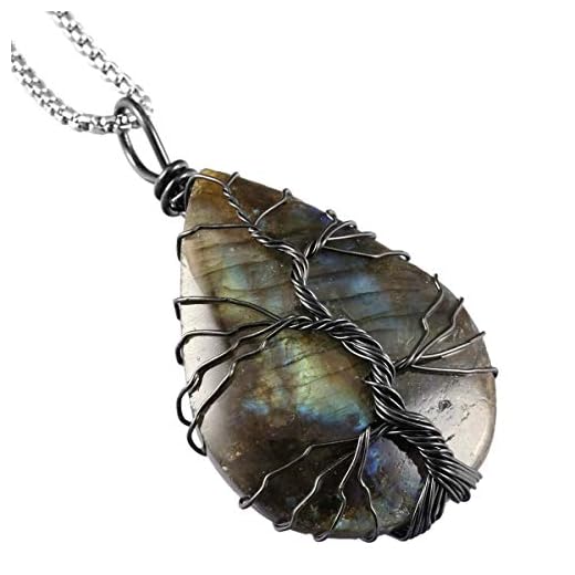 Mookaitedecor - Collar con colgante de piedra natural, litoterapia, colgante árbol de la vida irregular