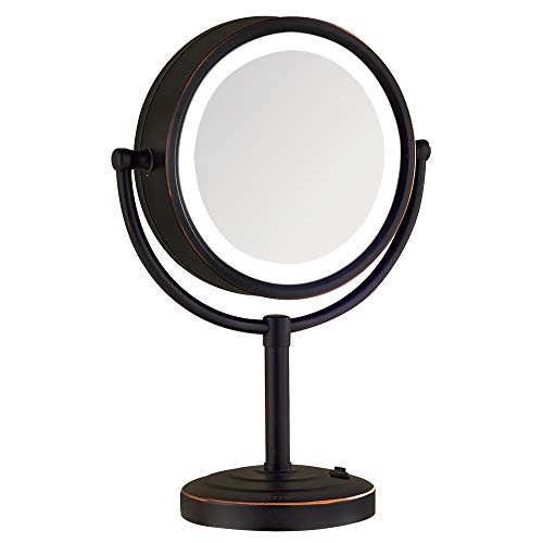 Nicesail 8-Inch LED Lighted Mirror for Table with 10X Magnification, Double-Sided Tabletop Makeup Mirror with Rechargeable Battery, Oil Rubbed Bronze (8.5in,10X)