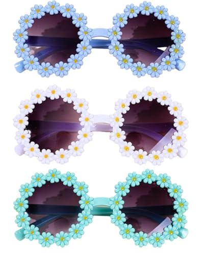 KGDUYC 3 unidades de óculos de sol de hippies redondos, óculos de margaridas para menina, para carnaval, óculos hippie retro, óculos redondos, festas temáticas, mascarada, adequado para crianças