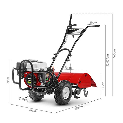GREENCUT GTC220XE - Motocultor motoazada de Gasolina con Arranque eléctrico, Motor de 4 Tiempos 212cc y 7cv, Ancho de Trabajo de 70cm y Profundidad de 35cm en Tierra