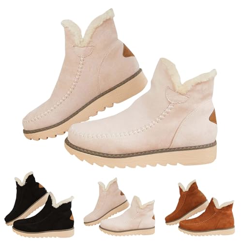 Womens Chunky Platform Booties Slip on Wedge Ankle Boots Warm Fur Lined Winter Boots Classic Style Ankle Boot Comfortable Outdoor Anti Slip Shoes Walking Casual Shoes4