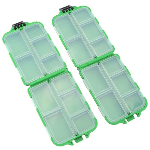 2 cajas de almacenamiento para accesorios de señuelos y aparejos de pesca, color verde oscuro, 10x6.5x3 cm, hechas de polipropileno