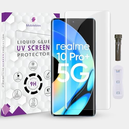 Image of Advanced HD+ UV Tempered Glass Screen Protector For Realme 10 Pro Plus (6.7 Inch, Pack of 1) Full Adhesive UV Curved Screen Guard, Case Friendly with installation kit
