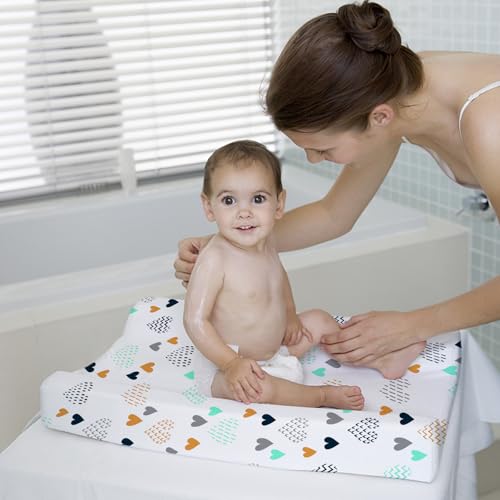 Image of BROLEX Changing Pad Covers for Baby: Boy Girls Ultra Stretchy Soft 2 Pack, Heart Pattern