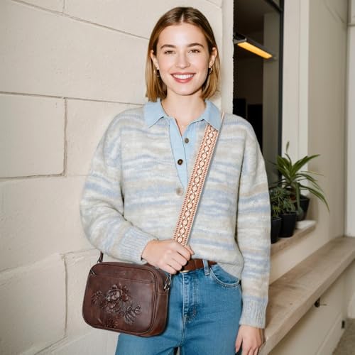 Image of Small Crossbody Purses for Women, Trendy Vegan Leather Crossbody Bag Embossed Travel Shoulder Handbags with Wide Strap
