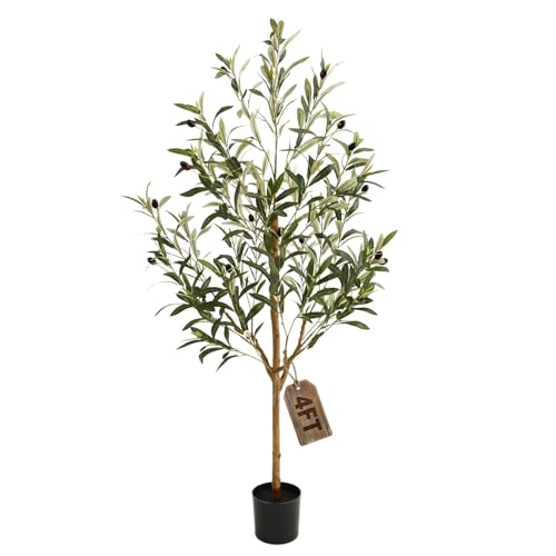Huhemy 4FT Olive Trees Artificial Indoor,Fake Olive Tree with Natural