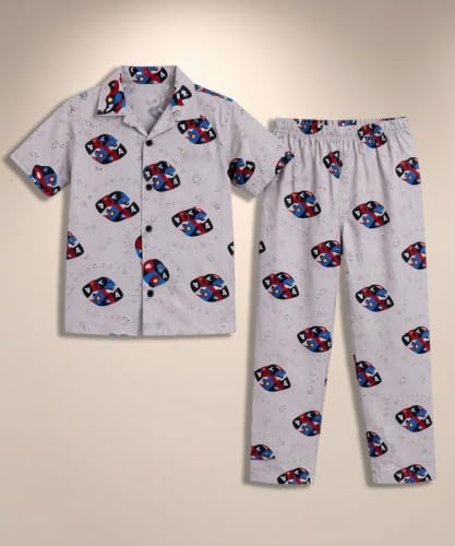 Image of 3BROS Unisex Pure Cotton Short Sleeve Kids Night Dress for Boys & Girls Nightwear /Sleepsuit /Sleepwear /Loungewear Night Suit for Boys and Girls Top and Pyjama Combo Set