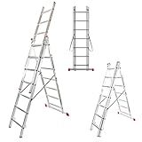 Hillagi 3x7 Mehrzweckleiter, Vielzweckleiter, 3x7 Sprossen, 3-teilige Alu-Kombileiter, bis...