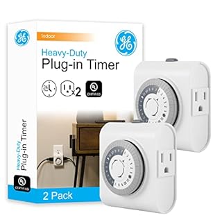 GE Mechanical Grounded Outlet Timer, Dual Plugs with 3 Prongs, 24 Hour Cycle, Indoor Use for Lights, Lamps, Fans, Appliances, Christmas Tree, 2 Pack, 46211