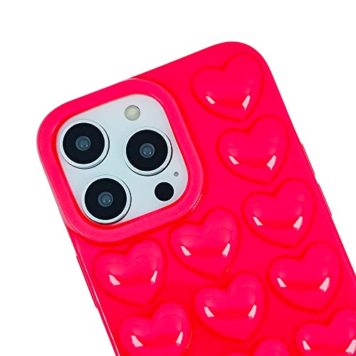 DMaos iPhone 14 Pro Case for Women 3D Pop Bubble Heart Kawaii Gel Cover, Cute Girly for iPhone14 Pro 6.1 inch - Hot Pink - Image 4