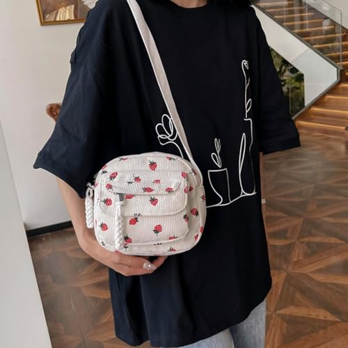 Japanese Harajuku Corduroy Crossbody Bag with Cute Strawberry Pattern Compact Small Shoulder Purse for Women and Girls2