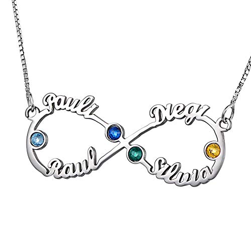 FanSi Infinity Love Collar de plata único personalizado para familia, amante, amigos, nombres personalizados, con monograma inicial, joyería para niña