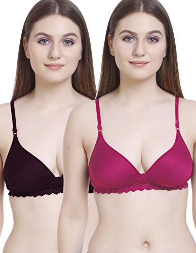 Image of FIMS - Fashion is my style Women Cotton Blend Lace Lightly Padded Bra Seamless Purple Dark Pink Size 38B