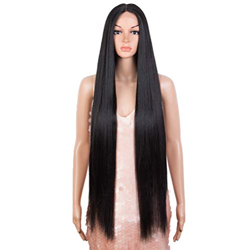 Style Icon Lace Front Wigs 38 inches Super Long Straight Wigs Synthetic Wig 6 inches Deeper Middle Part Wig with Baby Hair 150% Density (37 Inches, 1B)