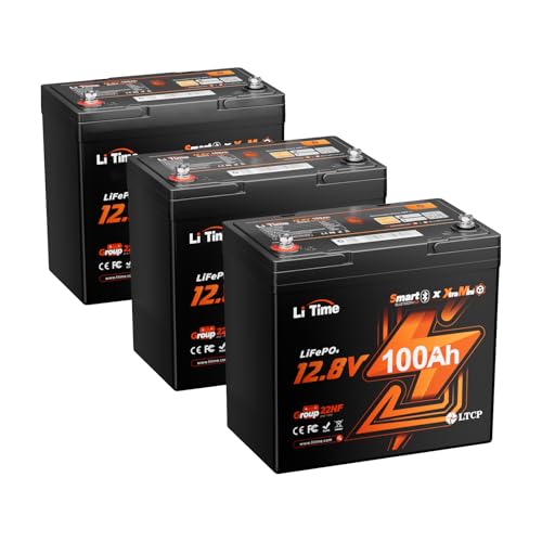 Image of LiTime 12V 100Ah Xtra-Mini Bluetooth Trolling Motor LiFePO4 Battery, 12 Volt MINI Small Lithium Batteries, Up to 15000 Deep Cycle, 100A BMS for RV, Camper, Travel Trailers, Boat, Yacht, Kayak (3-Pack)