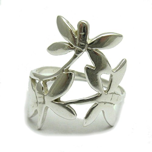 Bague en argent massif 925 trois Libellules au fini poli miroir prestige
