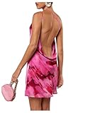 WDIRARA Women's Tie Dye One Shoulder Sleeveless Dress Draped Backless Mini Dresses Multicolor Small
