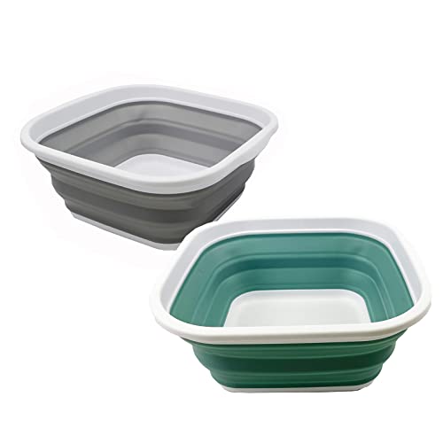 SAMMART Vasca pieghevole da 5,5 litri (1,4 galloni) - Vasca da bagno pieghevole - Lavabo portatile - Vasca da bagno in plastica salvaspazio (grigio + blu pallido (set di 2))
