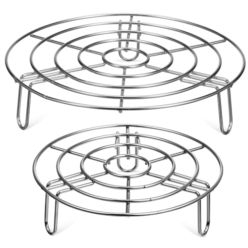 MALUGOGO 2 bandejas de vapor redondas de acero inoxidable con triple pie estable para ollas y ollas a presión, soporte de vapor para una distribución uniforme del calor