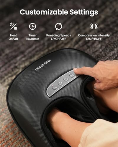 Image of RENPHO Foot Massager with Heat [2026 Upgraded], 3 Levels Compression Deep Kneading, FSA Eligible HSA Shiatsu Massager for Plantar Fasciitis, Father Day Gifts for Husband Men, Size Up to 13 inch, Black