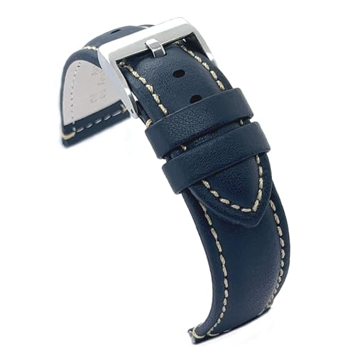 diloy Sportliches Uhrenarmband aus glattem Rindsleder mit weißer Naht – Gepolstert – Größen 14mm 16mm 18mm 20mm 22mm 24mm – Elegant und widerstandsfähig P354 Navy Blau 22mm diloy Sportliches Uhrenarmband aus glattem Rindsleder mit weißer Naht – Gepolstert – Größen 14mm 16mm 18mm 20mm 22mm 24mm – Elegant und widerstandsfähig P354 Navy Blau 22mm