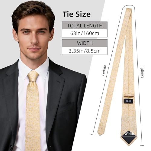 Image of Hi-Tie 63 inches Striped Paisley Extra Long Ties for Men Silk Necktie with Lapel Pin Tie Clip Big and Tall Men Formal Wedding