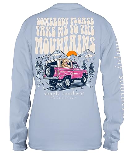 Simply Southern Youth | Somebody Please Take me to The Mountains | Preppy and Stylish Girl’s Fog Blue Relaxed-Fit Small Long Sleeve T-Shirt