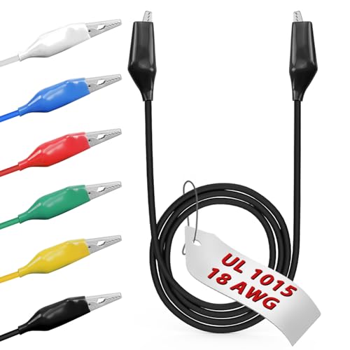 Image of 6pcs /40in. Alligator Clips Electrical with Wires UL1015 /18AWG, 6 Colors Jumper Test Leads Set, 1.77in. Clips Soldered with Wires