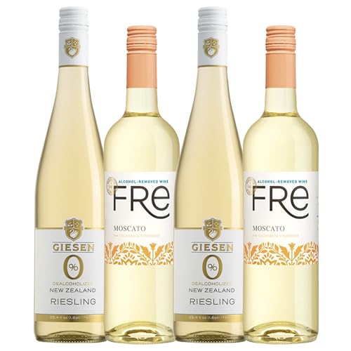 Giesen and Sutter Home Fre Non-Alcoholic White Wine Variety Pack, 750ML, Dealcoholized Riesling & Moscato | 4 PACK